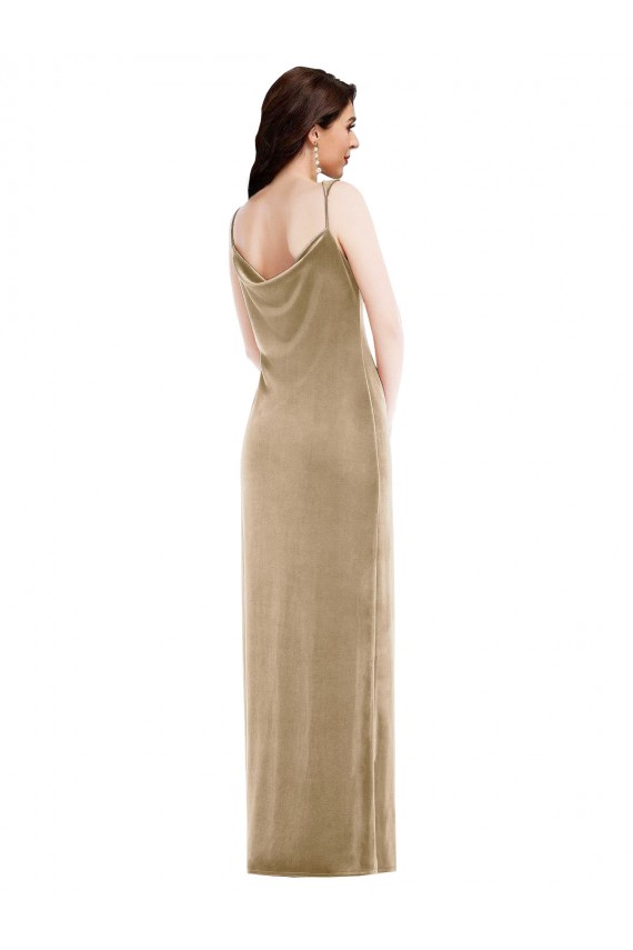 Champagne Fourreau Velours Stretch Longue Formelles Robes demoiselle d'honneur / Robes de soirée / Robes de bal en Gros