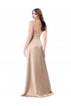 Champagne Rose Trapèze Bretelles spaghetti Col V Satiné Soyeux Longue Formelles Robes demoiselle d'honneur / Robes de soirée / Robes de bal en Gros