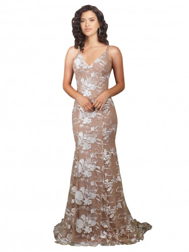 Champagne Sirène Col V Balayage train Dentelle Robes de mariée en Gros