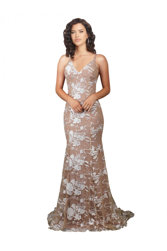 Champagne Sirène Col V Balayage train Dentelle Robes de mariée en Gros