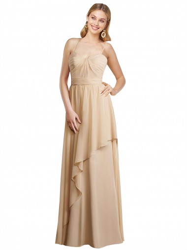 Champagne Trapèze Bretelles spaghetti Mousseline Longue Robes demoiselle d'honneur en Gros