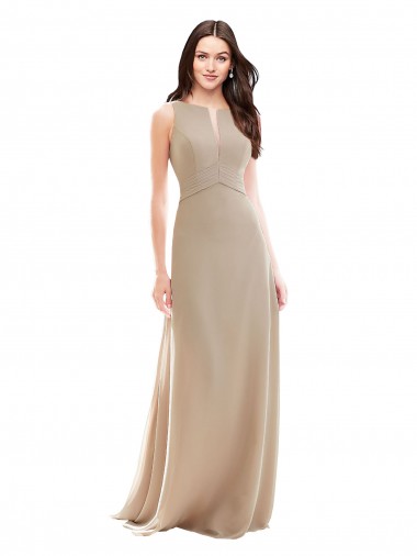 Champagne Trapèze Col Haut Mousseline Longue Robes demoiselle d'honneur en Gros