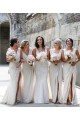 Champagne Trapèze Col V Mousseline Longue Robes demoiselle d'honneur en Gros