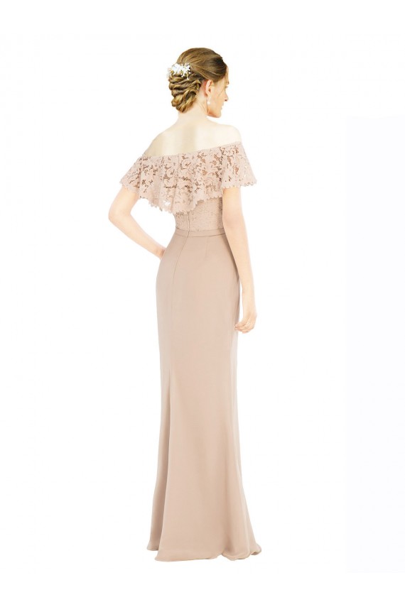 Champagne Trapèze Épaule Dénudée Mousseline Dentelle Longue Robes demoiselle d'honneur / Robes de bal en Gros