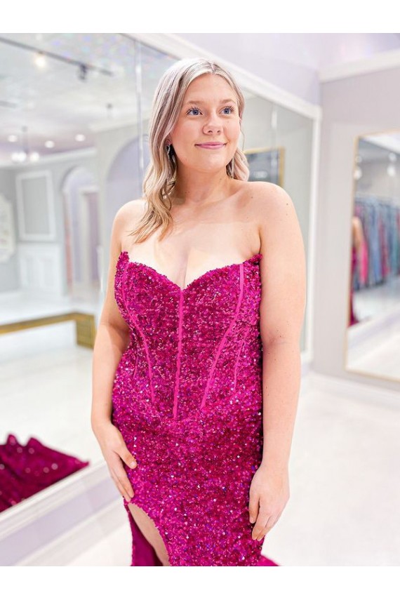 Couleur affichée Fourreau Balayage train Paillettes Velours Longue Robes de bal en Gros