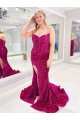 Couleur affichée Fourreau Balayage train Paillettes Velours Longue Robes de bal en Gros