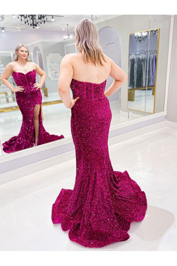 Couleur affichée Fourreau Balayage train Paillettes Velours Longue Robes de bal en Gros