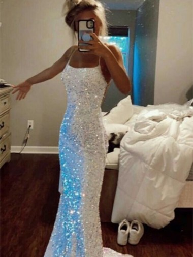 Couleur affichée Fourreau Bretelles spaghetti Balayage train Paillettes Velours Longue Robes de bal en Gros