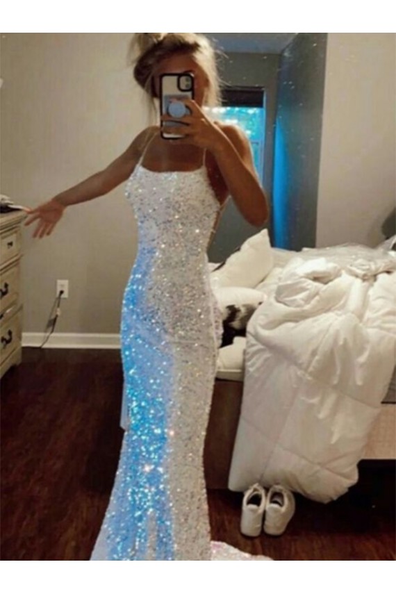 Couleur affichée Fourreau Bretelles spaghetti Balayage train Paillettes Velours Longue Robes de bal en Gros