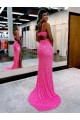 Couleur affichée Fourreau Col V Balayage train Paillettes Velours Longue Robes de bal en Gros