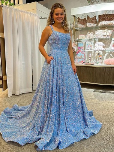 Couleur affichée Trapèze Scoop Traîne moyenne Paillettes Velours Longue Robes de bal en Gros