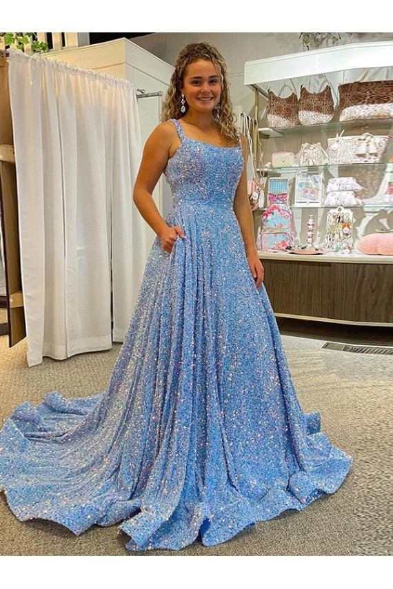 Couleur affichée Trapèze Scoop Traîne moyenne Paillettes Velours Longue Robes de bal en Gros