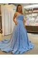 Couleur affichée Trapèze Scoop Traîne moyenne Paillettes Velours Longue Robes de bal en Gros