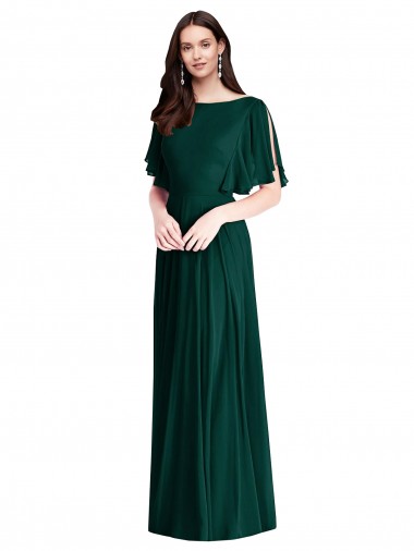 Evergreen Trapèze Bateau Mousseline Longue Robes demoiselle d'honneur en Gros