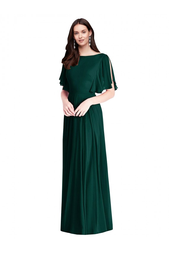 Evergreen Trapèze Bateau Mousseline Longue Robes demoiselle d'honneur en Gros