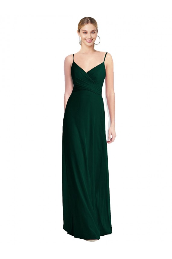 Evergreen Trapèze Bretelles spaghetti Col V Mousseline Longue Robes demoiselle d'honneur en Gros