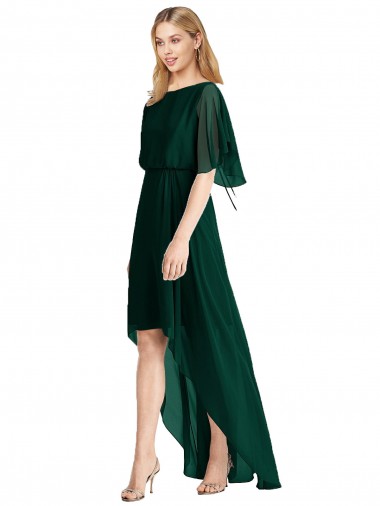 Evergreen Trapèze Col rond Mousseline Longue Asymétrique Robes demoiselle d'honneur en Gros