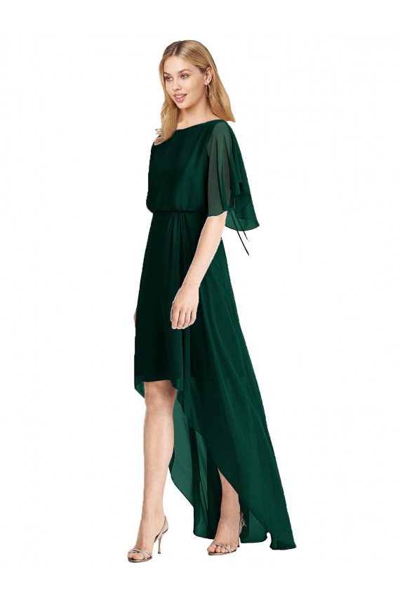 Evergreen Trapèze Col rond Mousseline Longue Asymétrique Robes demoiselle d'honneur en Gros