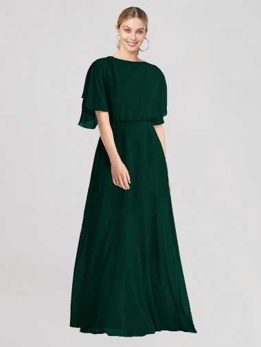 Evergreen Trapèze Col rond Mousseline Longue Robes demoiselle d'honneur en Gros