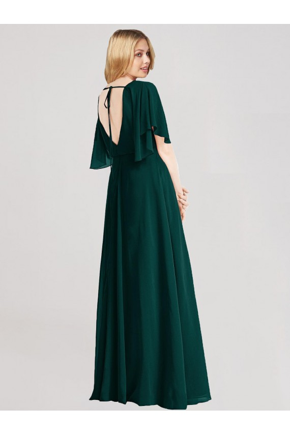 Evergreen Trapèze Col rond Mousseline Longue Robes demoiselle d'honneur en Gros