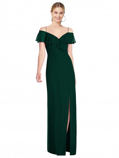 Evergreen Trompette Bretelles spaghetti Mousseline Longue Robes demoiselle d'honneur en Gros