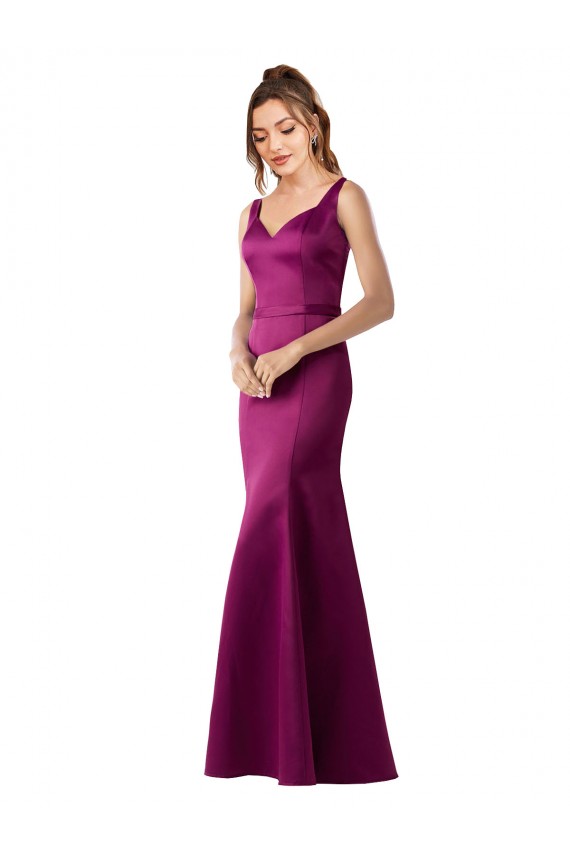 Fourreau Bateau Satiné Longue Formelles Robes demoiselle d'honneur / Robes de soirée / Robes de bal en Gros