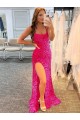 Fourreau Bretelles spaghetti Balayage train Paillettes Velours Longue Robes de bal en Gros
