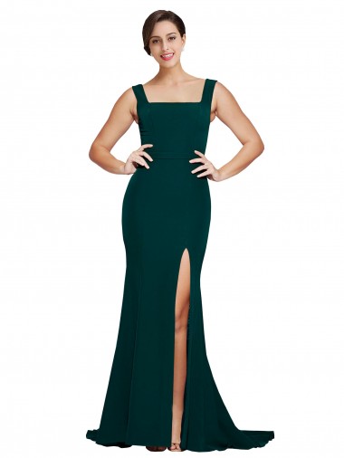 Fourreau Col Carré Balayage train Crêpe Stretch Longue Robes demoiselle d'honneur / Robes de bal en Gros