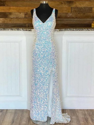 Fourreau Col V Balayage train Paillettes Velours Longue Robes de bal en Gros