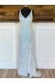 Fourreau Col V Balayage train Paillettes Velours Longue Robes de bal en Gros