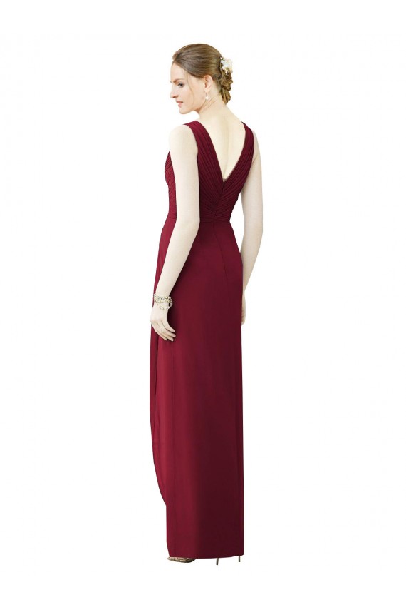 Fourreau Col V Mousseline Longue Robes demoiselle d'honneur en Gros