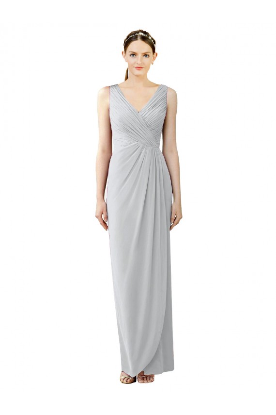 Fourreau Col V Mousseline Longue Robes demoiselle d'honneur en Gros
