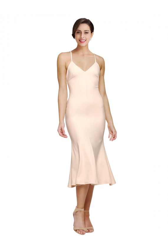 Fourreau Col V midi Crêpe Stretch Courte Robes demoiselle d'honneur / Robes de bal / Robes de cocktail en Gros