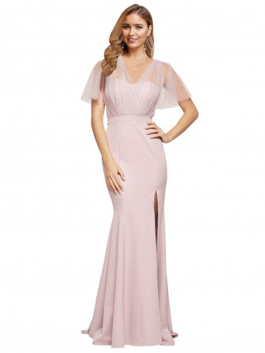 Fourreau Crêpe Stretch Tulle Longue Formelles Robes demoiselle d'honneur / Robes de soirée / Robes de bal en Gros