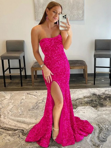 Fourreau Sans bretelle Balayage train Paillettes Velours Longue Robes de bal en Gros