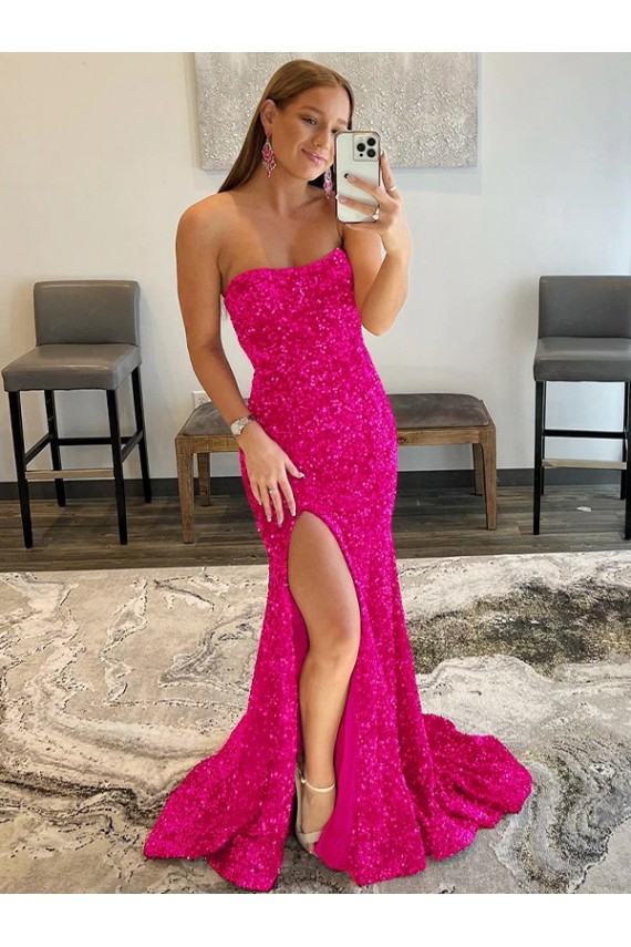 Fourreau Sans bretelle Balayage train Paillettes Velours Longue Robes de bal en Gros