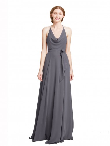 Gris ardoise Trapèze Bretelles spaghetti Mousseline Longue Robes demoiselle d'honneur en Gros