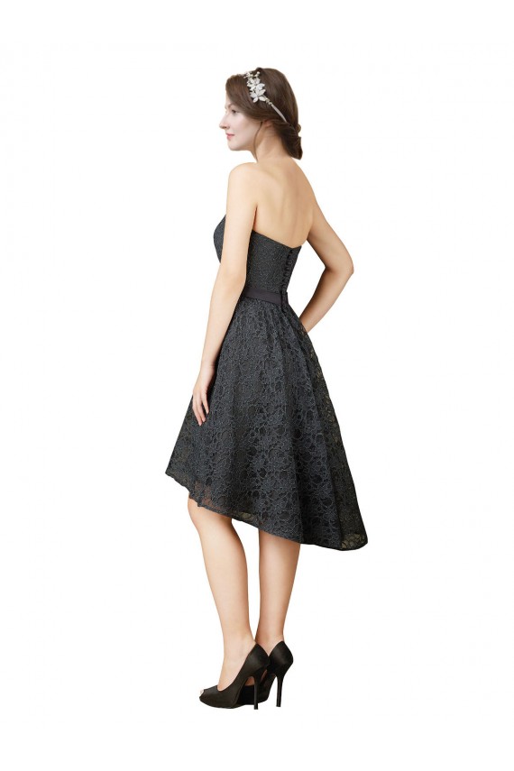 Gris ardoise Trapèze Dentelle Courte Asymétrique Robes demoiselle d'honneur / Robes de cocktail en Gros