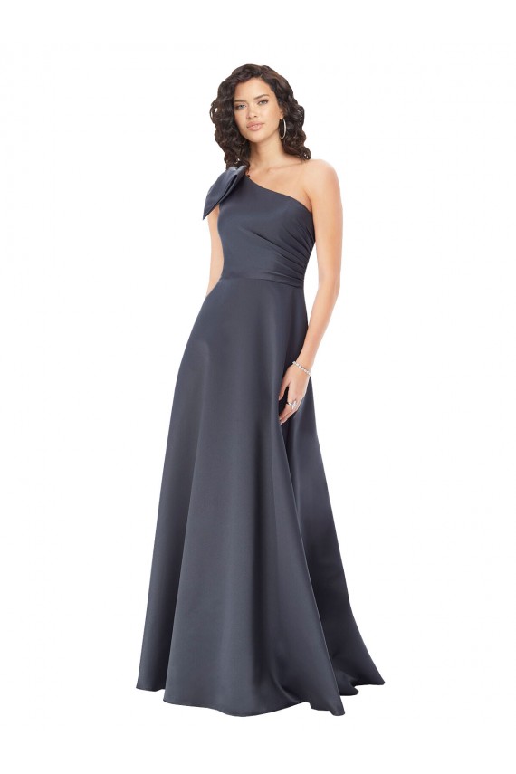 Gris ardoise Trapèze Satiné Longue Formelles Robes demoiselle d'honneur / Robes de soirée / Robes de bal en Gros