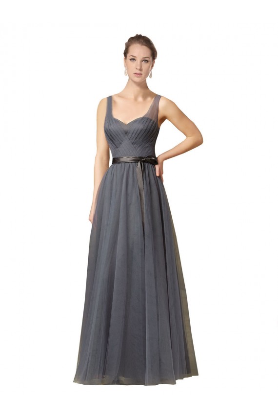 Gris ardoise Trapèze Tulle Longue Robes demoiselle d'honneur en Gros