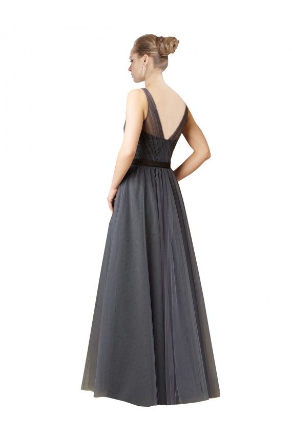 Gris ardoise Trapèze Tulle Longue Robes demoiselle d'honneur en Gros