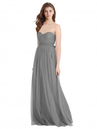 Gris ardoise Trapèze Tulle Longue Robes demoiselle d'honneur en Gros