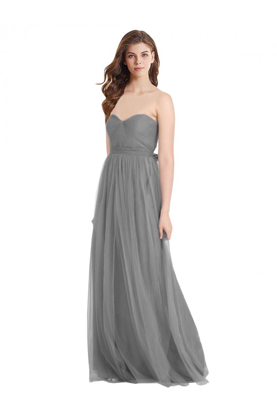 Gris ardoise Trapèze Tulle Longue Robes demoiselle d'honneur en Gros