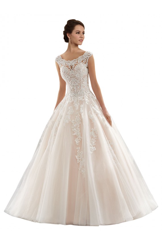 Ivoire & Champagne Princesse Bateau Tulle Dentelle Robes de mariée en Gros