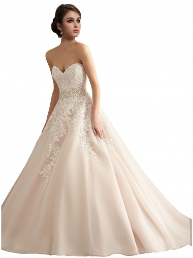 Ivoire & Champagne Princesse Col V Traîne cathédrale Tulle Dentelle Robes de mariée en Gros
