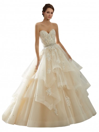 Ivoire & Champagne Princesse Tulle Dentelle Robes de mariée en Gros