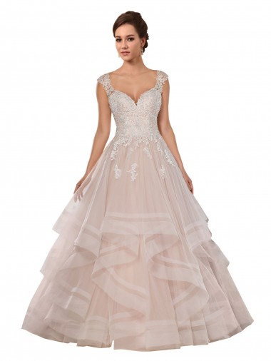 Ivoire & Champagne Princesse Tulle Dentelle Robes de mariée en Gros