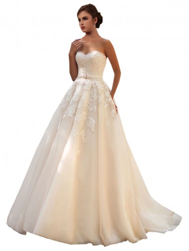 Ivoire & Champagne Princesse Tulle Dentelle Robes de mariée en Gros