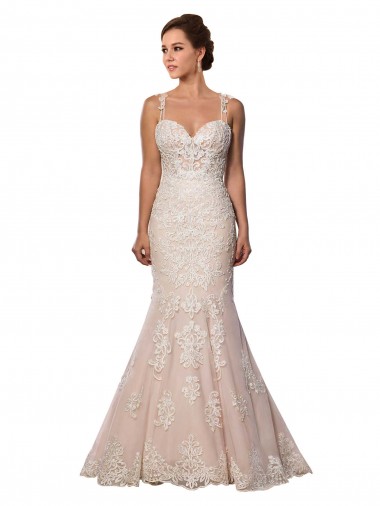 Ivoire & Champagne Sirène Bretelles spaghetti Dentelle Boho Robes de mariée en Gros