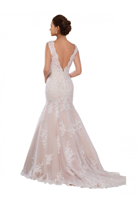Ivoire & Champagne Sirène Col V Dentelle Classique Robes de mariée en Gros